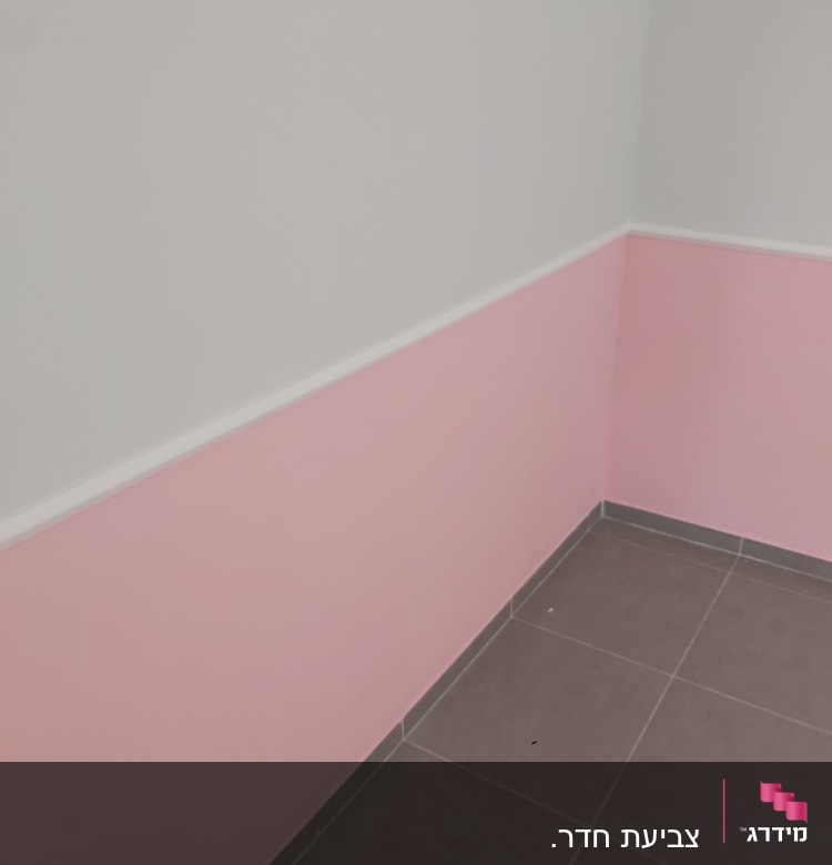 קיר צבוע בחלקו העליון בלבן והתחתון בורוד